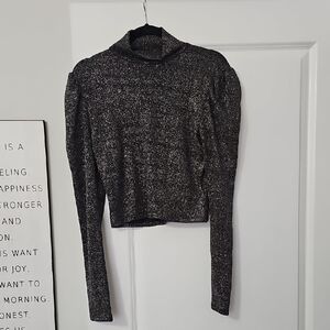 Divided Black and Silvet Long Sleeve Crop Top